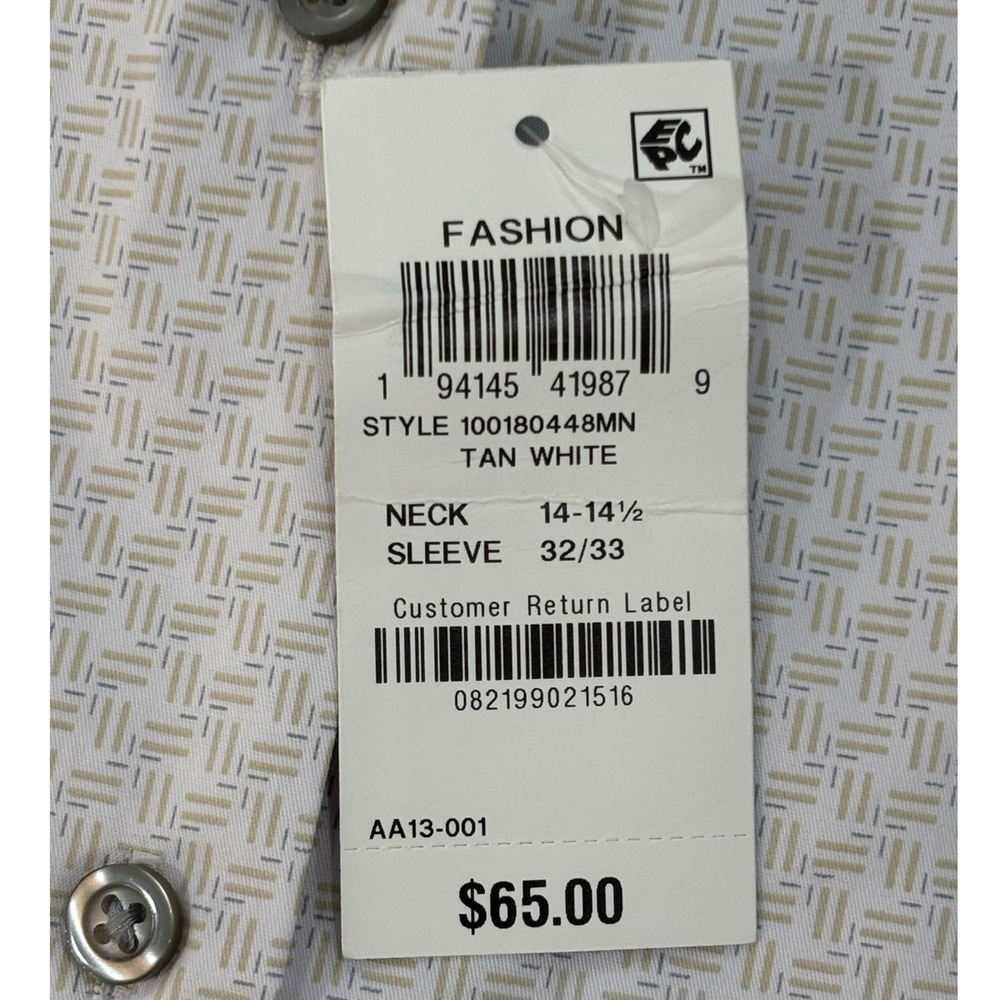 Alfani Mens Slim-Fit Dress Shirt Tan White 14-14.5 32-33 - Picture 4 of 4
